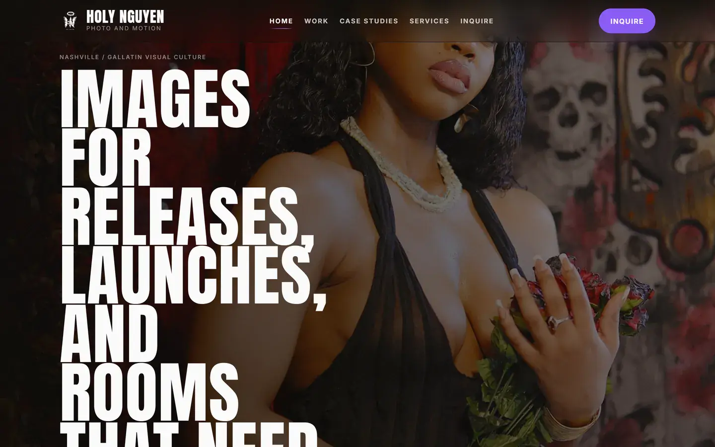 Homepage screenshot of The Holy Nguyen, a founder-led editorial photography and motion brand.
